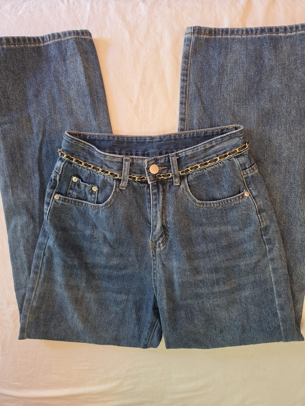Cider High Waisted Straight Leg Jeans Built-in Chain XS